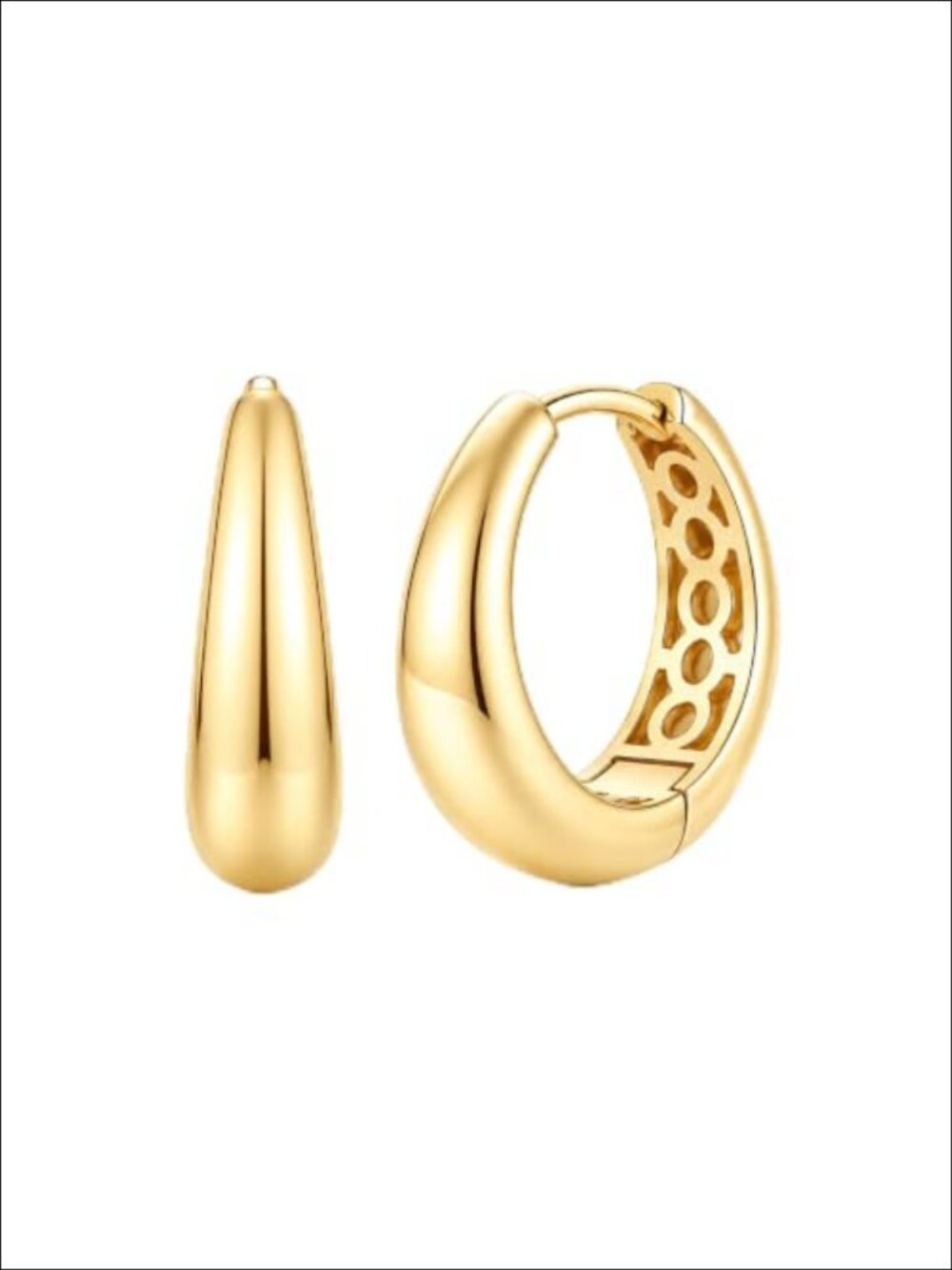 14K Gold Thick Teardrop Hoop Earrings Lightweight Huggie for Women Elegant All